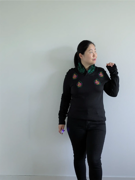 Black Upcycled Unisex Sweatshirt: Street Wear, Plant Lover Gift, One of a Kind (Size S)