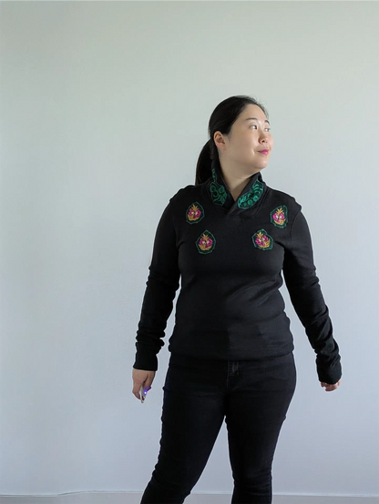 Black Upcycled Unisex Sweatshirt: Street Wear, Plant Lover Gift, One of a Kind (Size S)