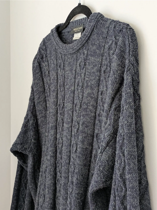 Grey Cottage Core Grandpa Sweater - Preppy Vintage Sweater, Made in Italy (Size L)