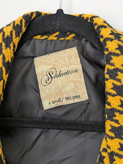 Yellow Vintage Cotton Blazer - Houndstooth Pattern (Size XS)