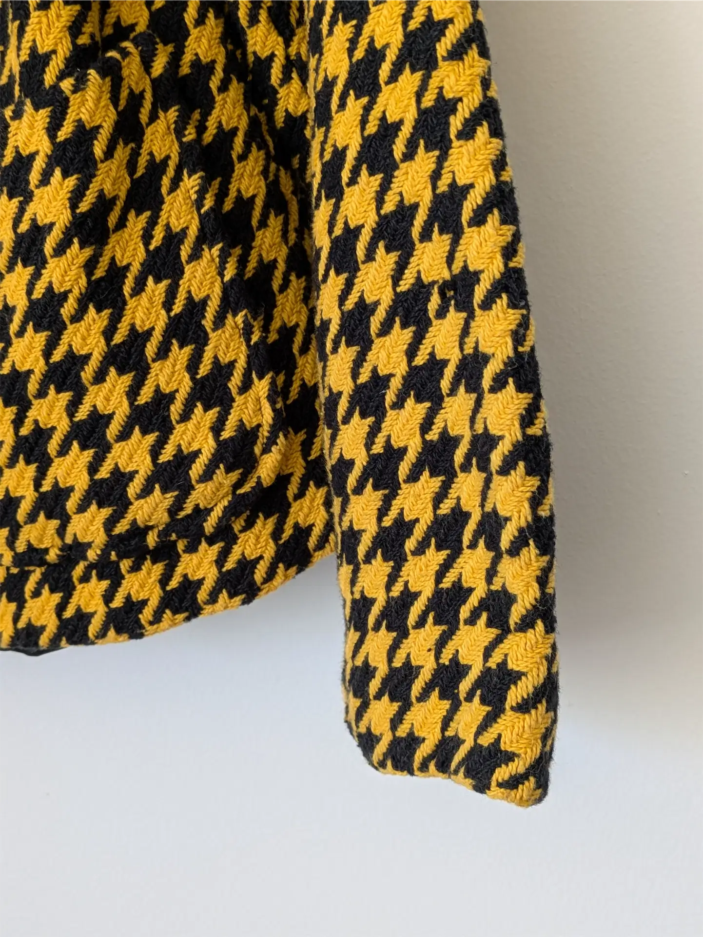 Yellow Vintage Cotton Blazer - Houndstooth Pattern (Size XS)