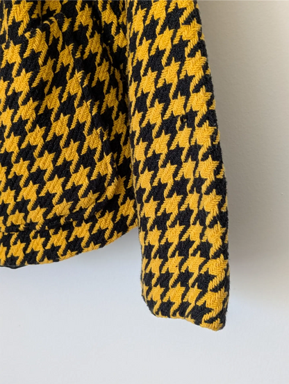 Yellow Vintage Cotton Blazer - Houndstooth Pattern (Size XS)