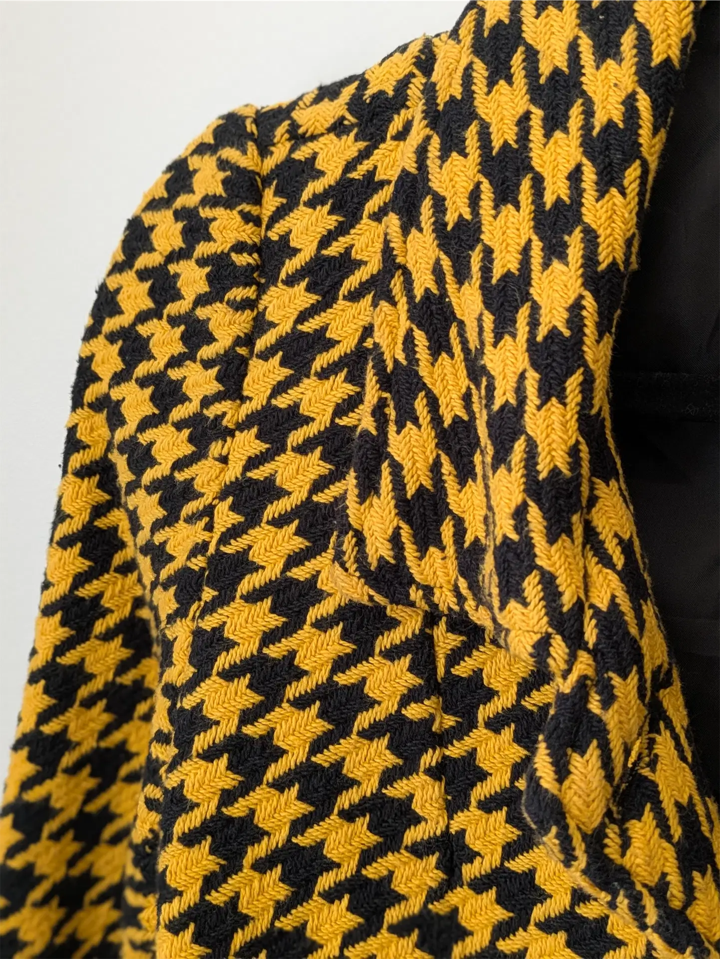 Yellow Vintage Cotton Blazer - Houndstooth Pattern (Size XS)