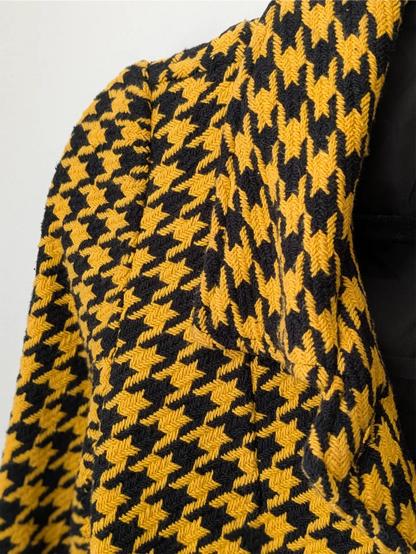Yellow Vintage Cotton Blazer - Houndstooth Pattern (Size XS)
