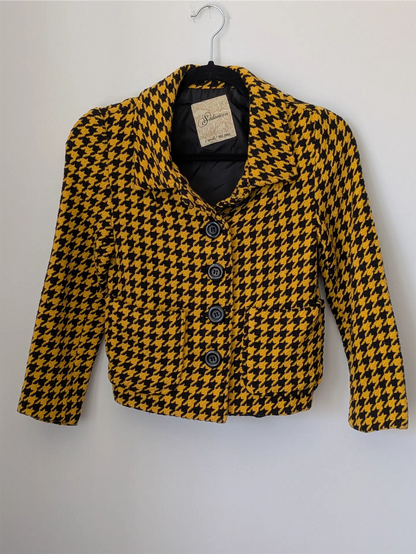 Yellow Vintage Cotton Blazer - Houndstooth Pattern (Size XS)