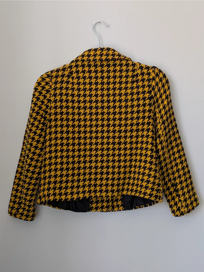 Yellow Vintage Cotton Blazer - Houndstooth Pattern (Size XS)
