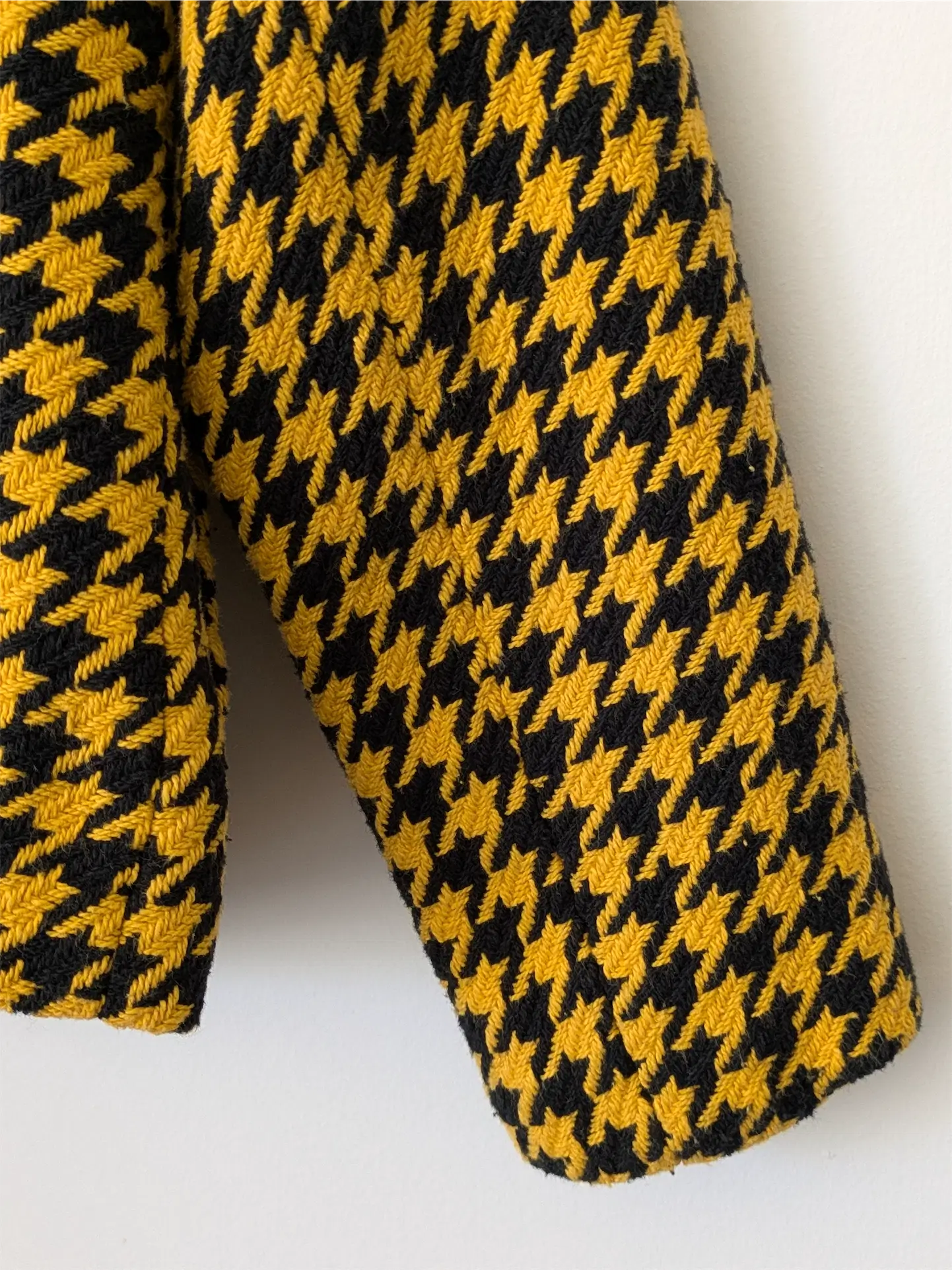 Yellow Vintage Cotton Blazer - Houndstooth Pattern (Size XS)