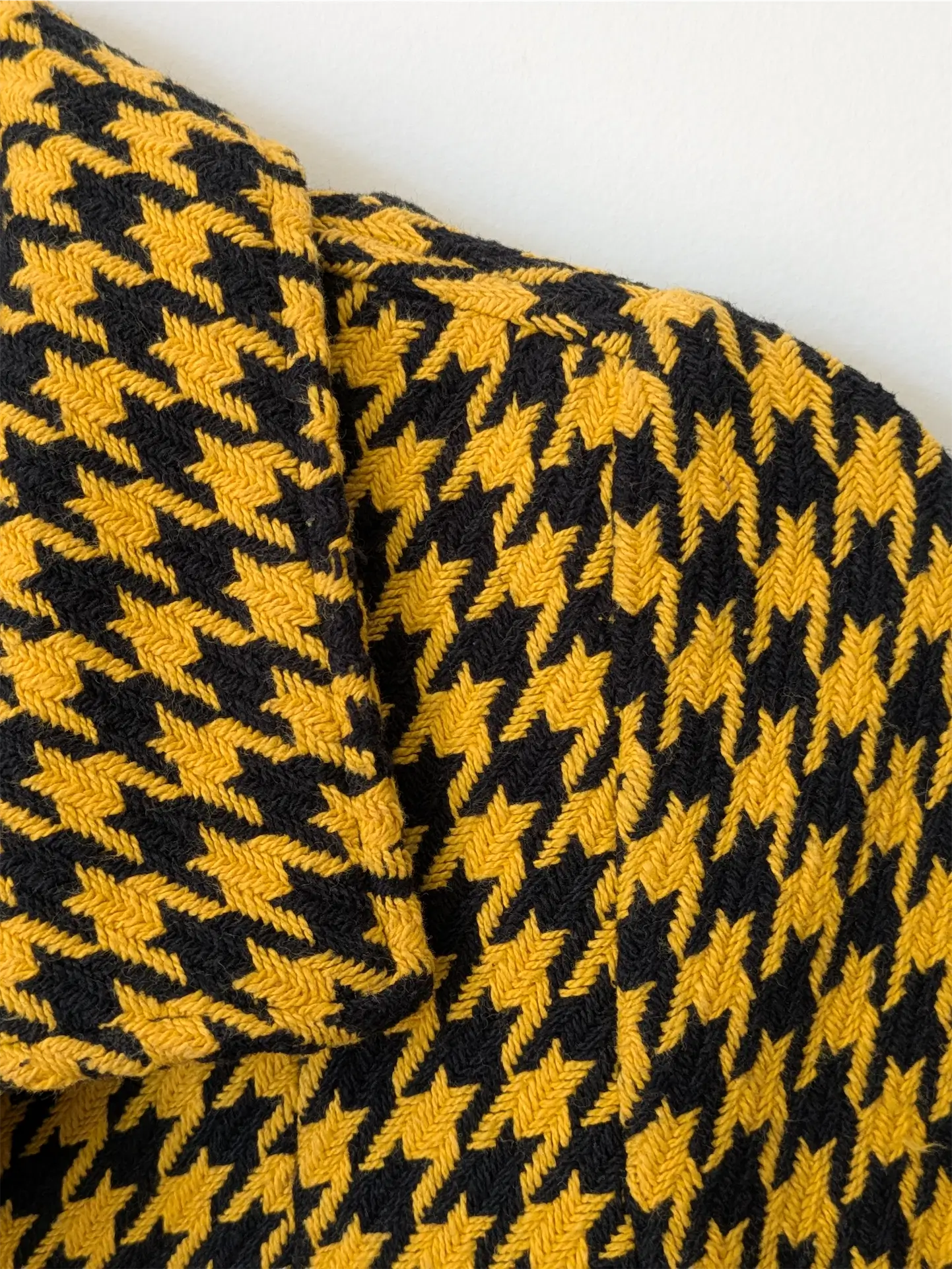 Yellow Vintage Cotton Blazer - Houndstooth Pattern (Size XS)