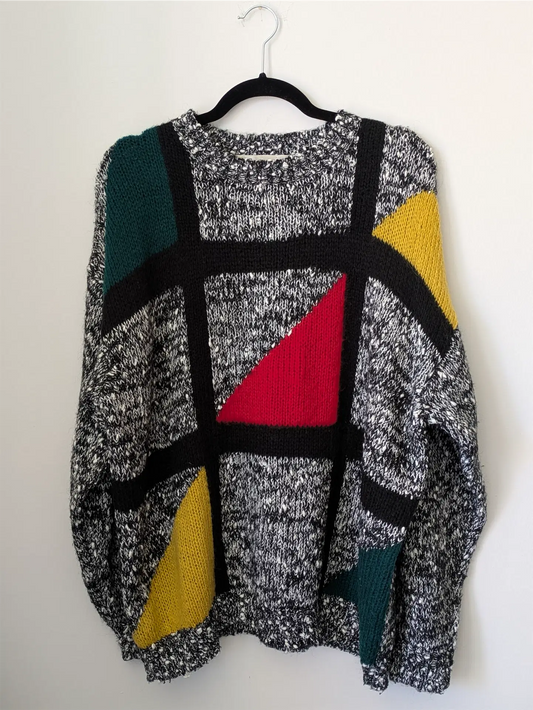 Geometric Cottage Core Grandpa Sweater - Christmas Sweater, Abstract Art, Preppy (Size L)