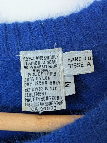 Blue Vintage Wool Sweater Dress - Winter Dress, Preppy Clothes (Size M)