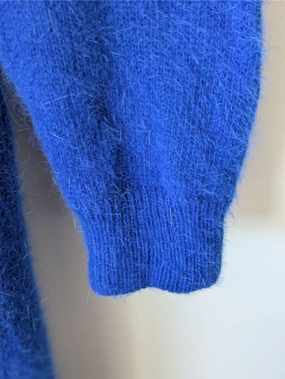 Blue Vintage Wool Sweater Dress - Winter Dress, Preppy Clothes (Size M)