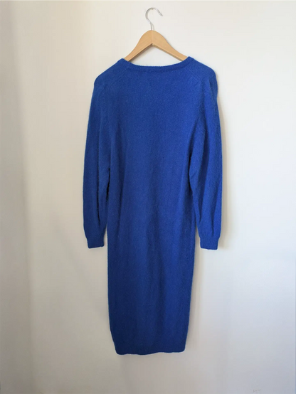 Blue Vintage Wool Sweater Dress - Winter Dress, Preppy Clothes (Size M)