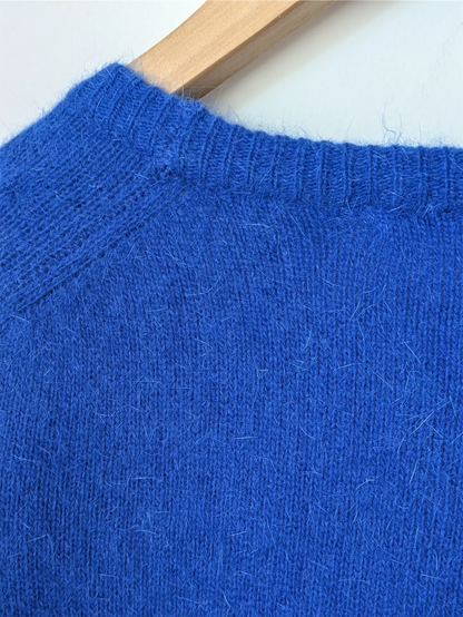 Blue Vintage Wool Sweater Dress - Winter Dress, Preppy Clothes (Size M)