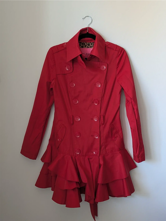Red Betsey Johnson Trench Coat (Size XS)