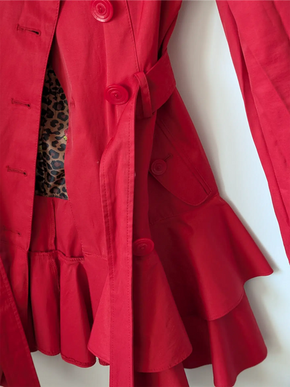 Red Betsey Johnson Trench Coat (Size XS)