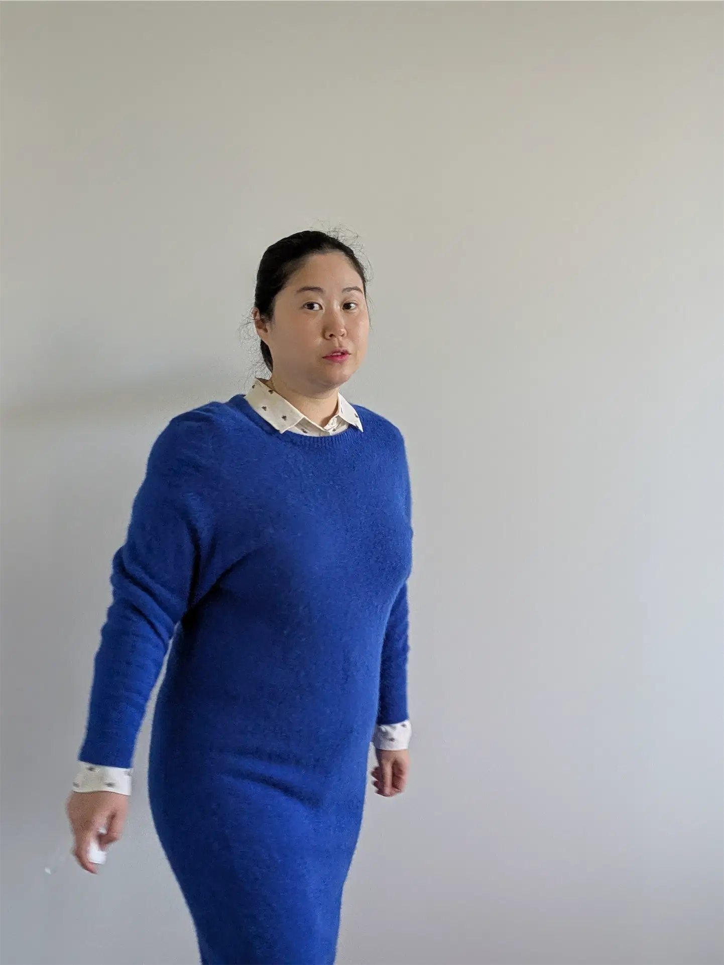 Blue Vintage Wool Sweater Dress - Winter Dress, Preppy Clothes (Size M)