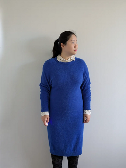 Blue Vintage Wool Sweater Dress - Winter Dress, Preppy Clothes (Size M)