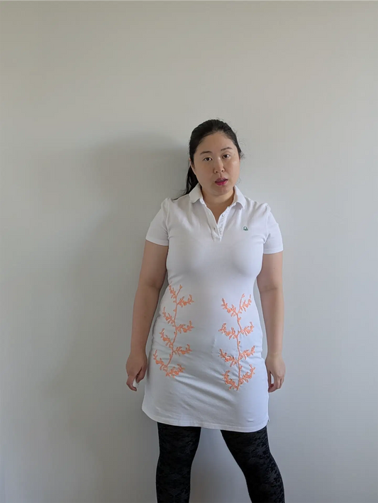 White Benetton Polo Dress - Upcylced with Embroidered Lace (Size M)