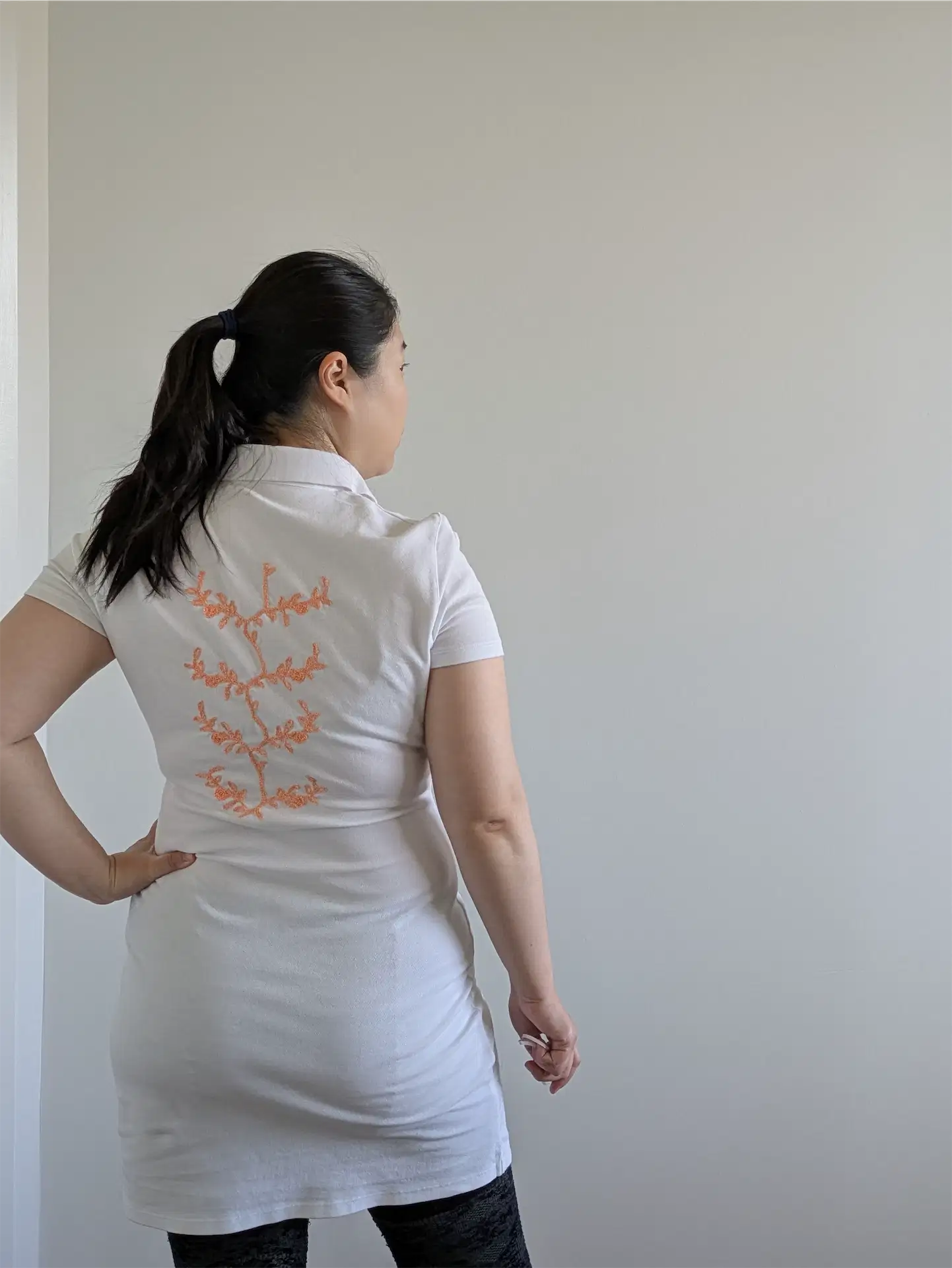 White Benetton Polo Dress - Upcylced with Embroidered Lace (Size M)