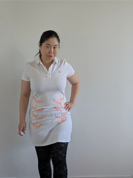 White Benetton Polo Dress - Upcylced with Embroidered Lace (Size M)