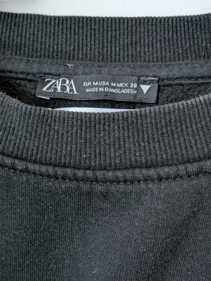 Black Upcycled Sweatshirt - Puppies (Size M, Cropped Fit)