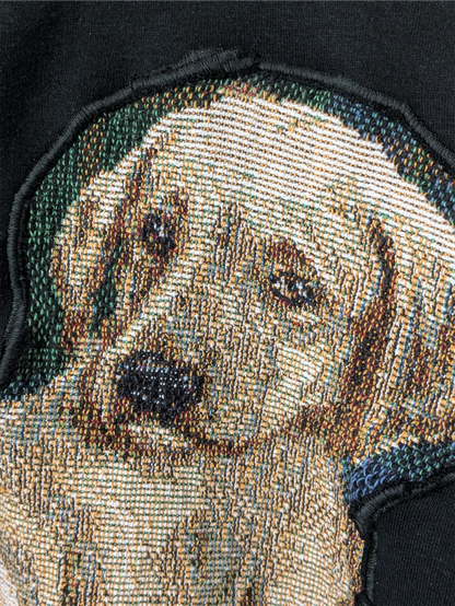 Black Upcycled Sweatshirt - Puppies (Size M, Cropped Fit)