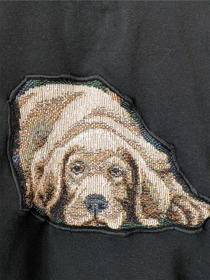Black Upcycled Sweatshirt - Puppies (Size M, Cropped Fit)