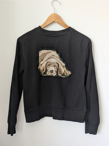 Black Upcycled Sweatshirt - Puppies (Size S)