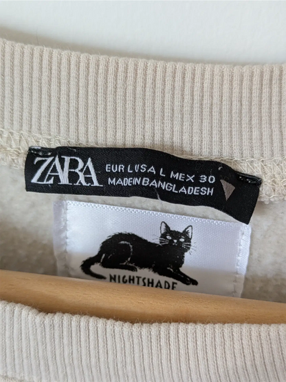 Cream White Upcycled Sweatshirt - Puppies (Size L, Cropped Fit)