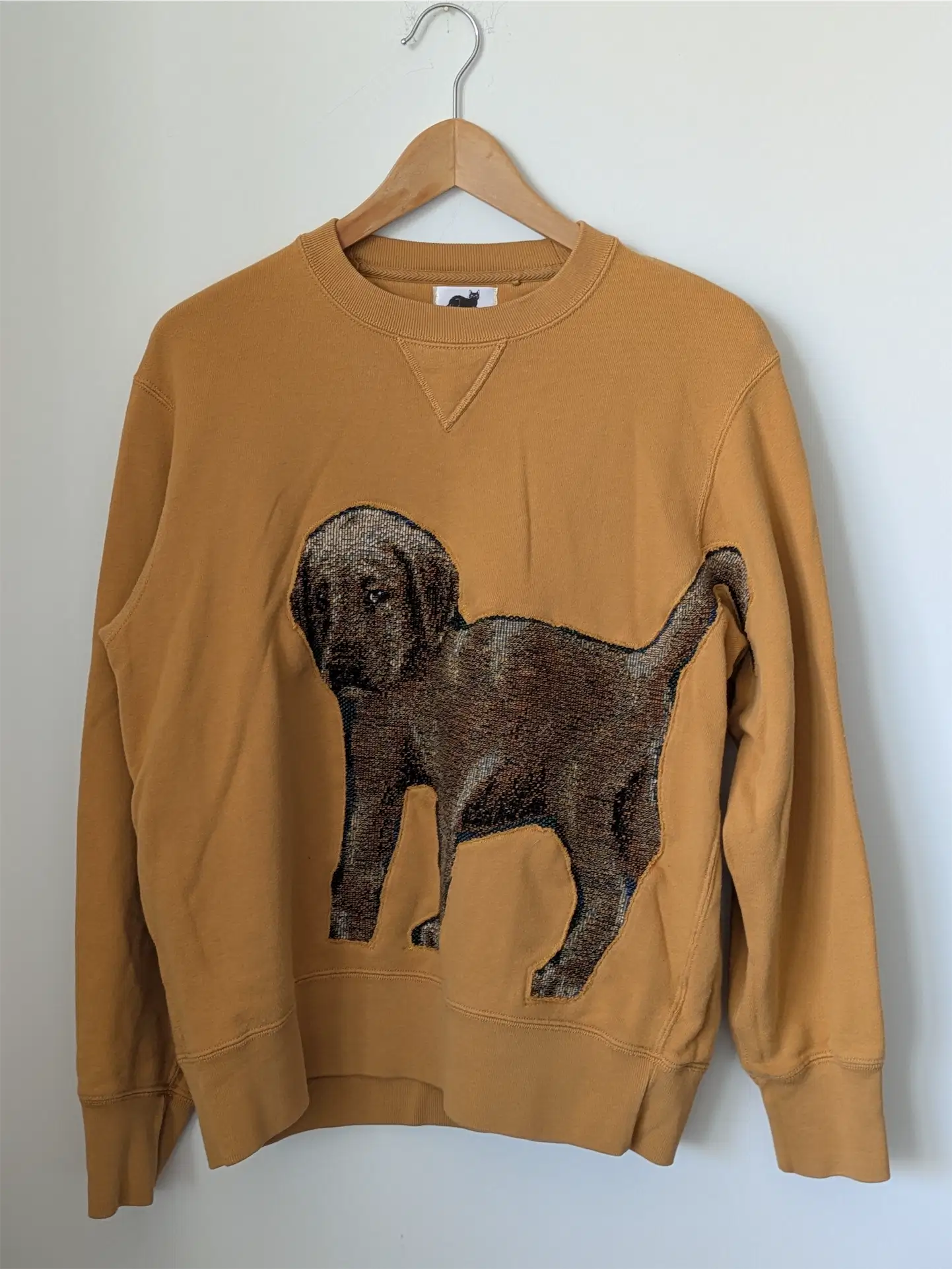 Mustard Yellow Upcycled Sweatshirt - Puppies (Size M)