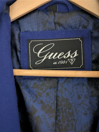 Guess Wool Blend Shawl Collar Coat - Blue (Size M)