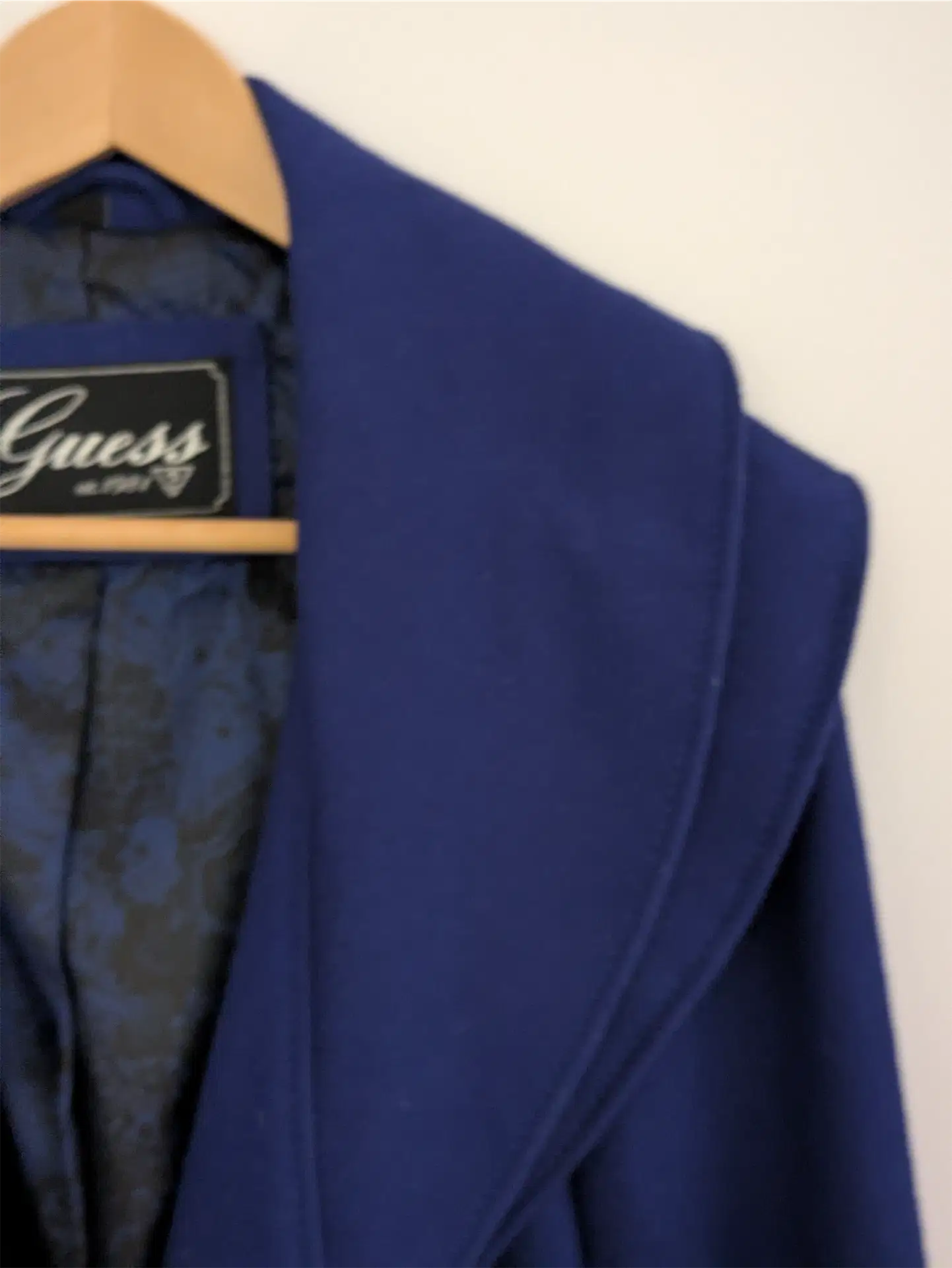 Guess Wool Blend Shawl Collar Coat - Blue (Size M)