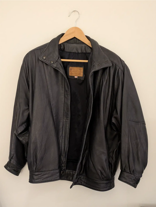 Grey-Navy Vintage Leather Bomber Jacket - The Olde Hide House (Size S)