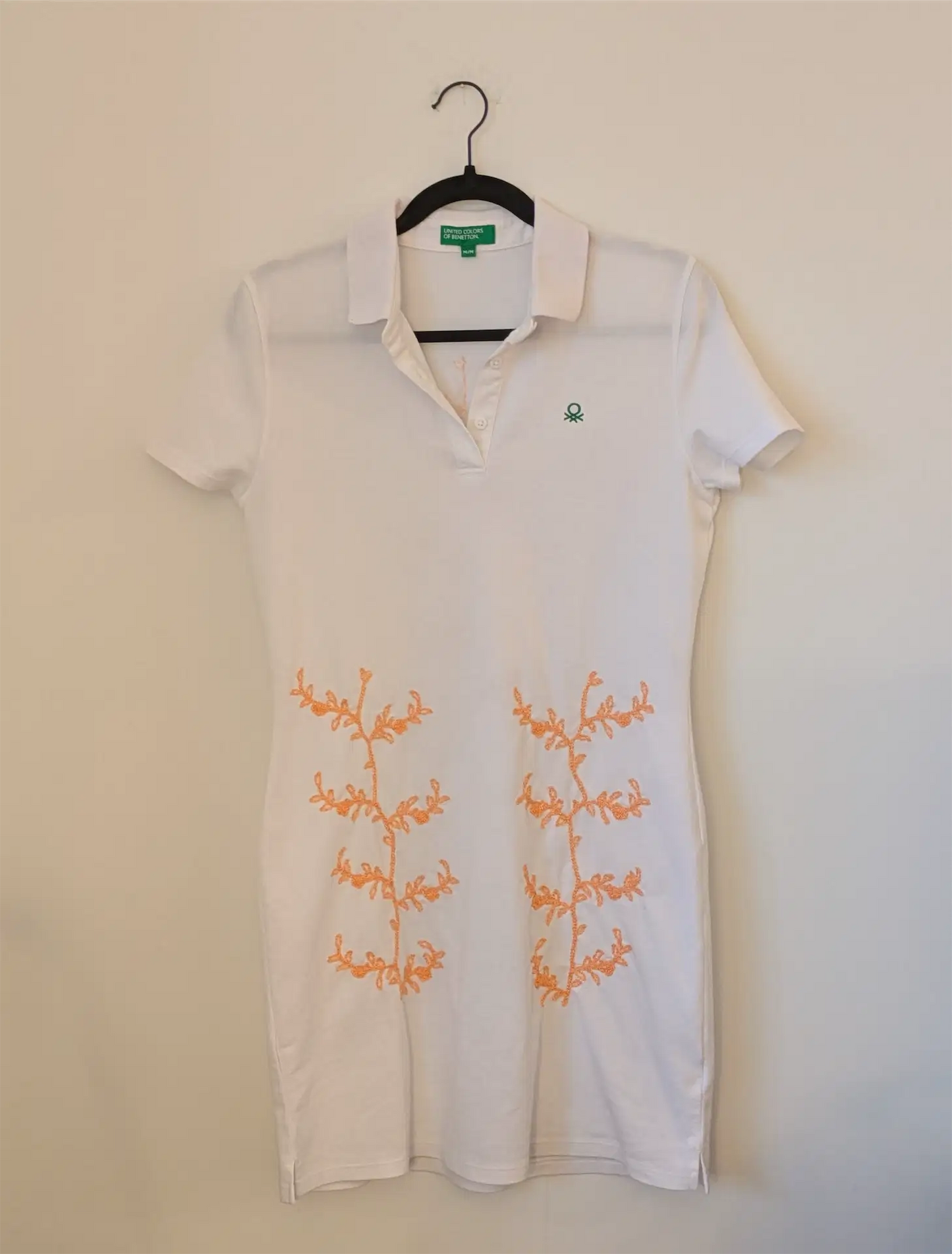 White Benetton Polo Dress - Upcylced with Embroidered Lace (Size M)