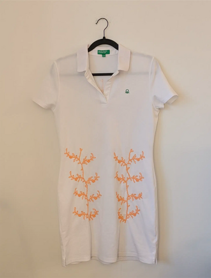 White Benetton Polo Dress - Upcylced with Embroidered Lace (Size M)