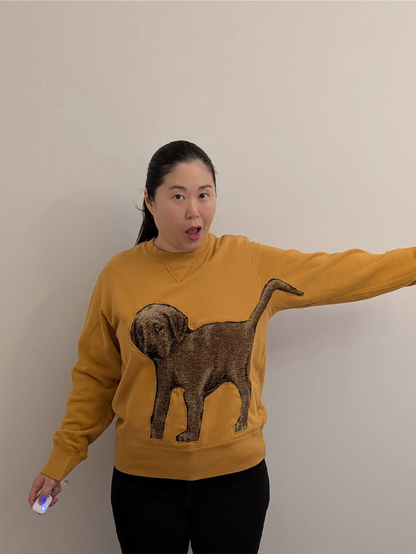 Mustard Yellow Upcycled Sweatshirt - Puppies (Size M)