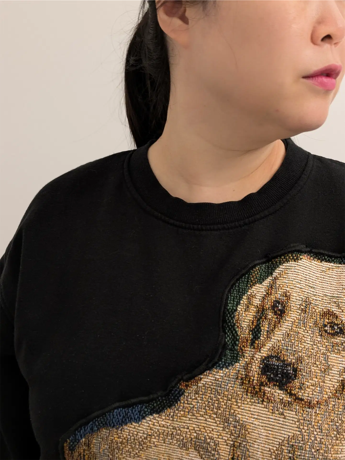 Black Upcycled Sweatshirt - Puppies (Size M, Cropped Fit)