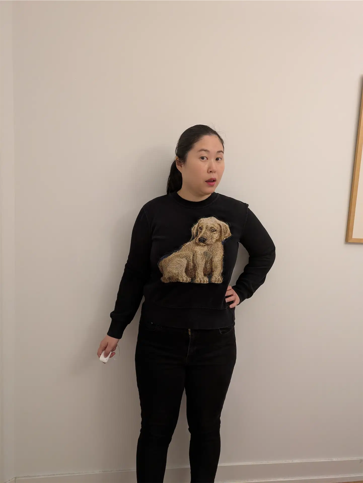 Black Upcycled Sweatshirt - Puppies (Size S)