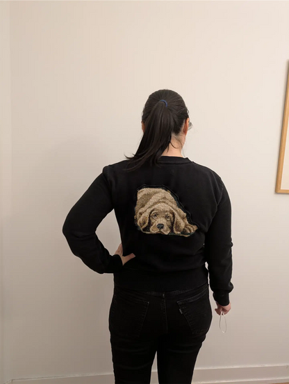 Black Upcycled Sweatshirt - Puppies (Size S)