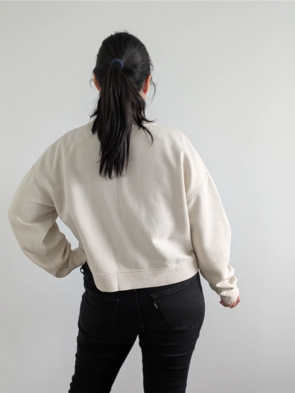 Cream White Upcycled Sweatshirt - Puppies (Size L, Cropped Fit)