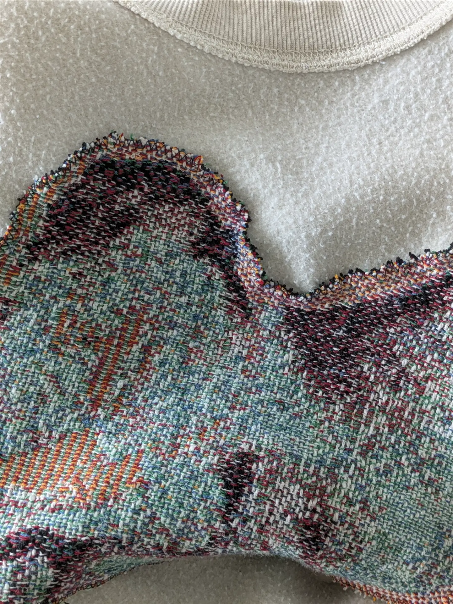 Cream White Upcycled Sweatshirt - Puppies (Size L, Cropped Fit)