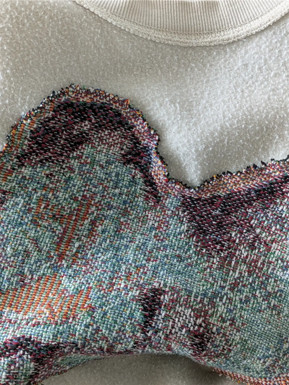 Cream White Upcycled Sweatshirt - Puppies (Size L, Cropped Fit)