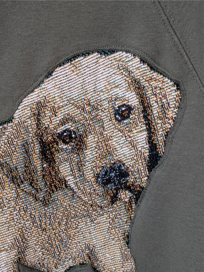 Moss Green Upcycled Sweatshirt - Puppies (Size M)
