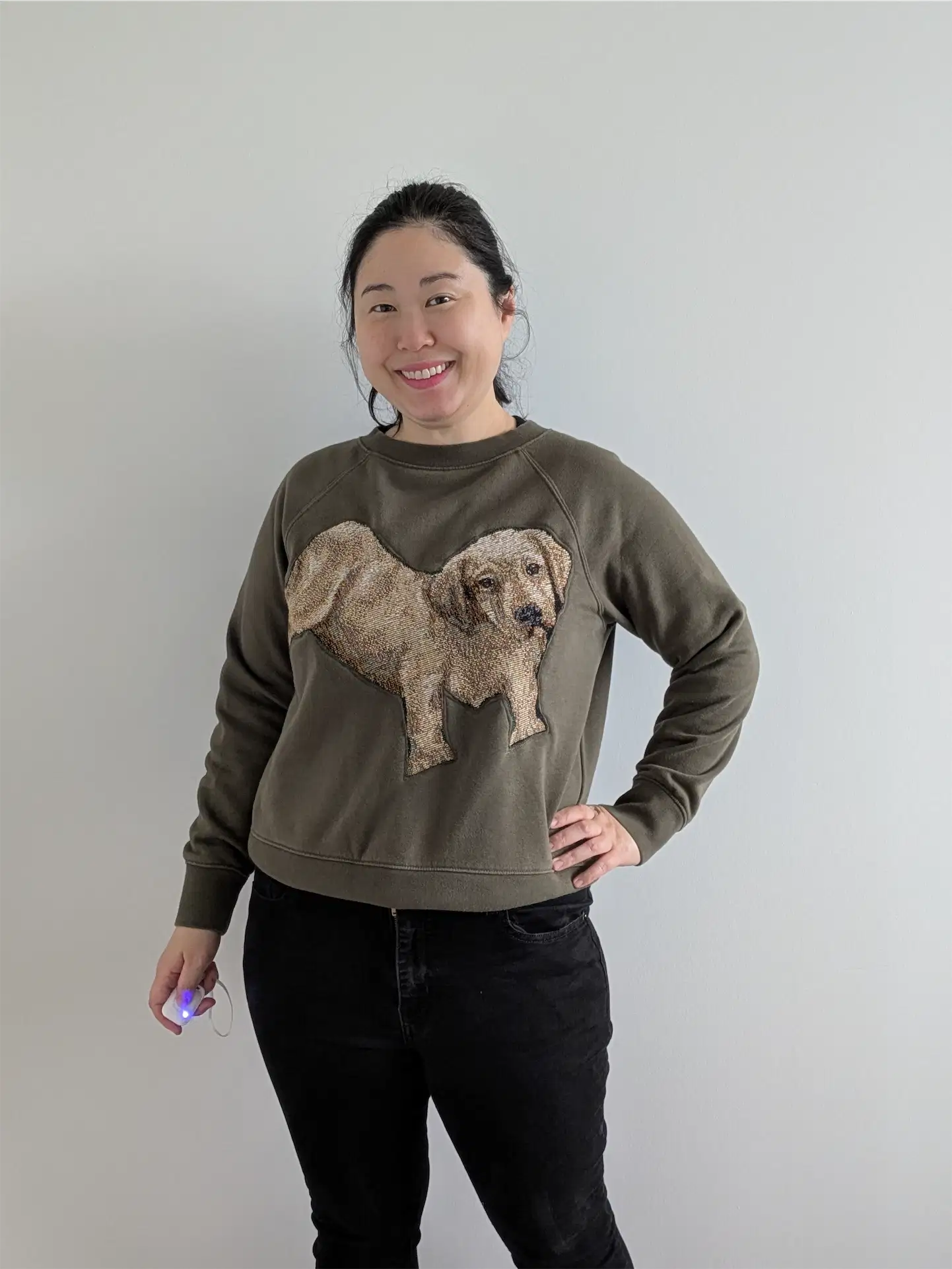 Moss Green Upcycled Sweatshirt - Puppies (Size M)
