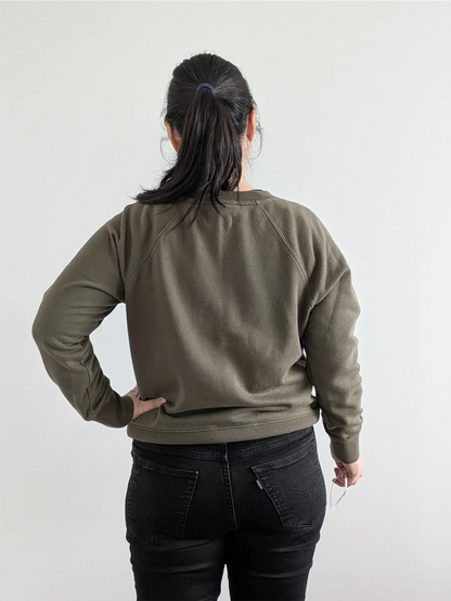 Moss Green Upcycled Sweatshirt - Puppies (Size M)