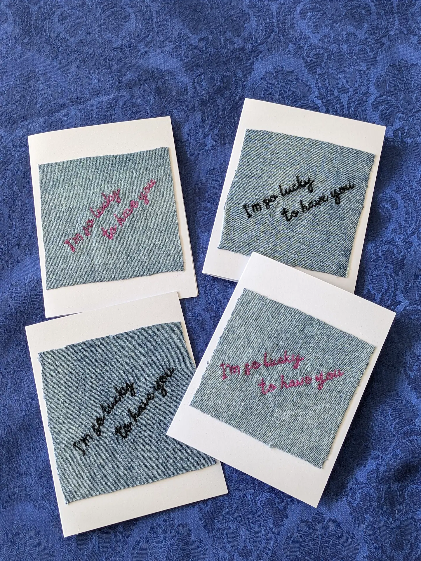 Handmade Embroidered Blank Card - "I'm so lucky to have you"