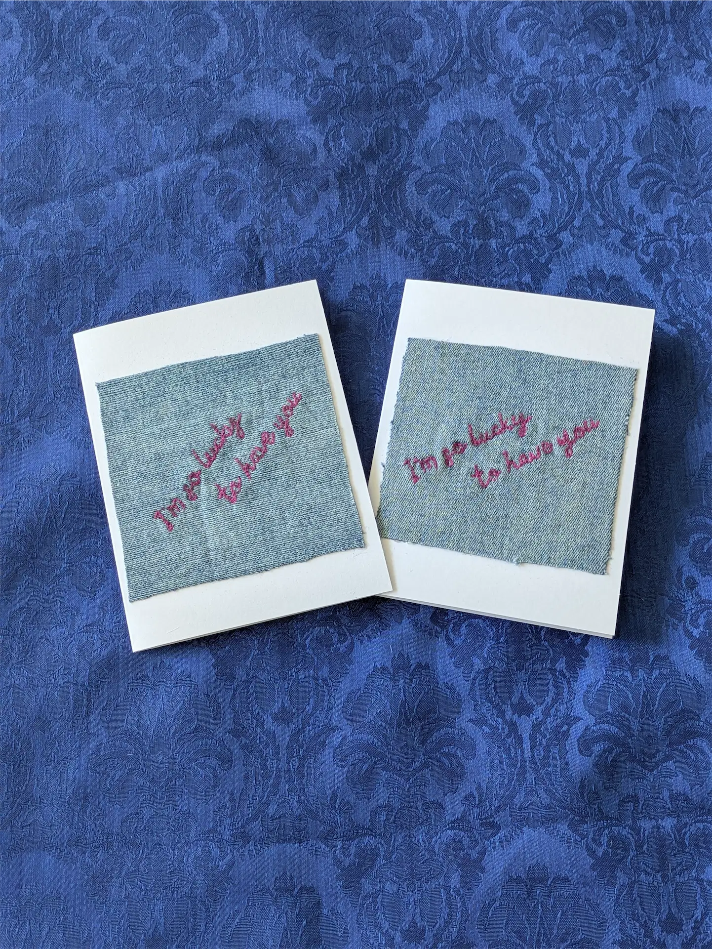 Handmade Embroidered Blank Card - "I'm so lucky to have you"