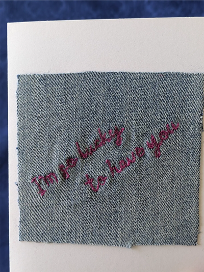 Handmade Embroidered Blank Card - "I'm so lucky to have you"