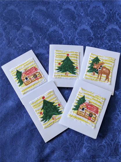 Upcycled Appliqué Blank Card - Unframed Christmas Scene