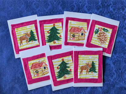 Upcycled Appliqué Blank Card - Framed Christmas Scene